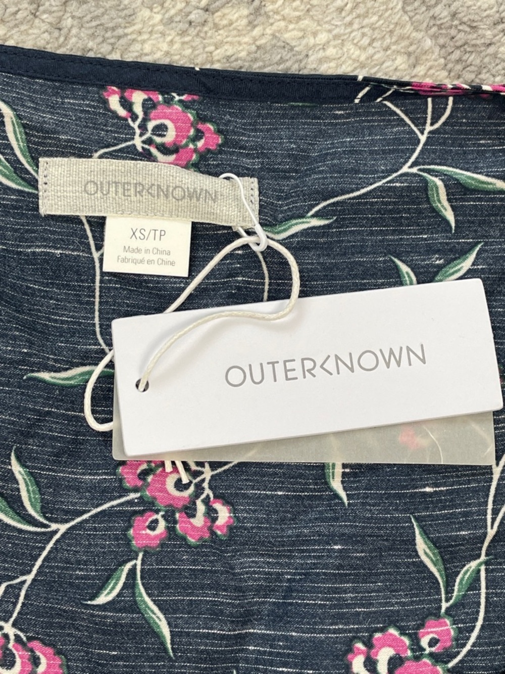 NWT Outerknown Sundance Oceana Midi Floral Long Sleeve Dress Navy Pink XS - Picture 9 of 15